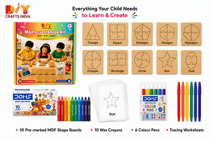 Montessori Geometric Shape Puzzle Kit for Kids – Trace, Build & Learn with 10 Shapes
