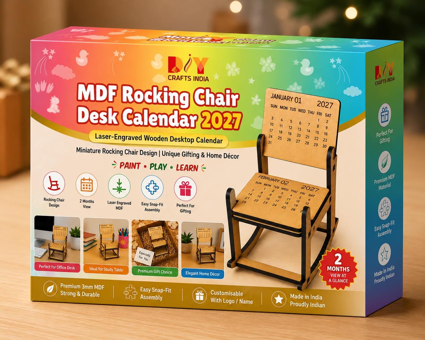 MDF Rocking Chair Desk Calendar 2027 | Wooden Corporate Gifting