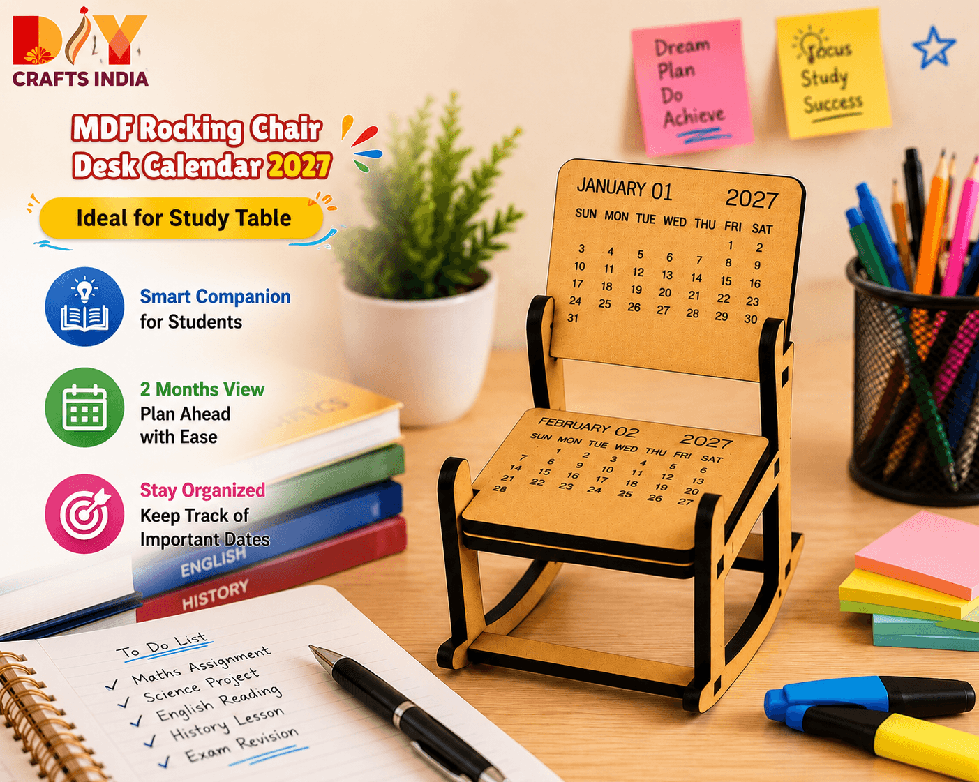 MDF Rocking Chair Desk Calendar 2027 | Wooden Corporate Gifting