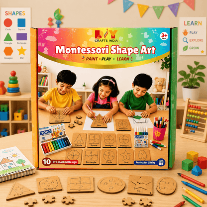 Montessori Geometric Shape Puzzle Kit for Kids – Trace, Build & Learn with 10 Shapes