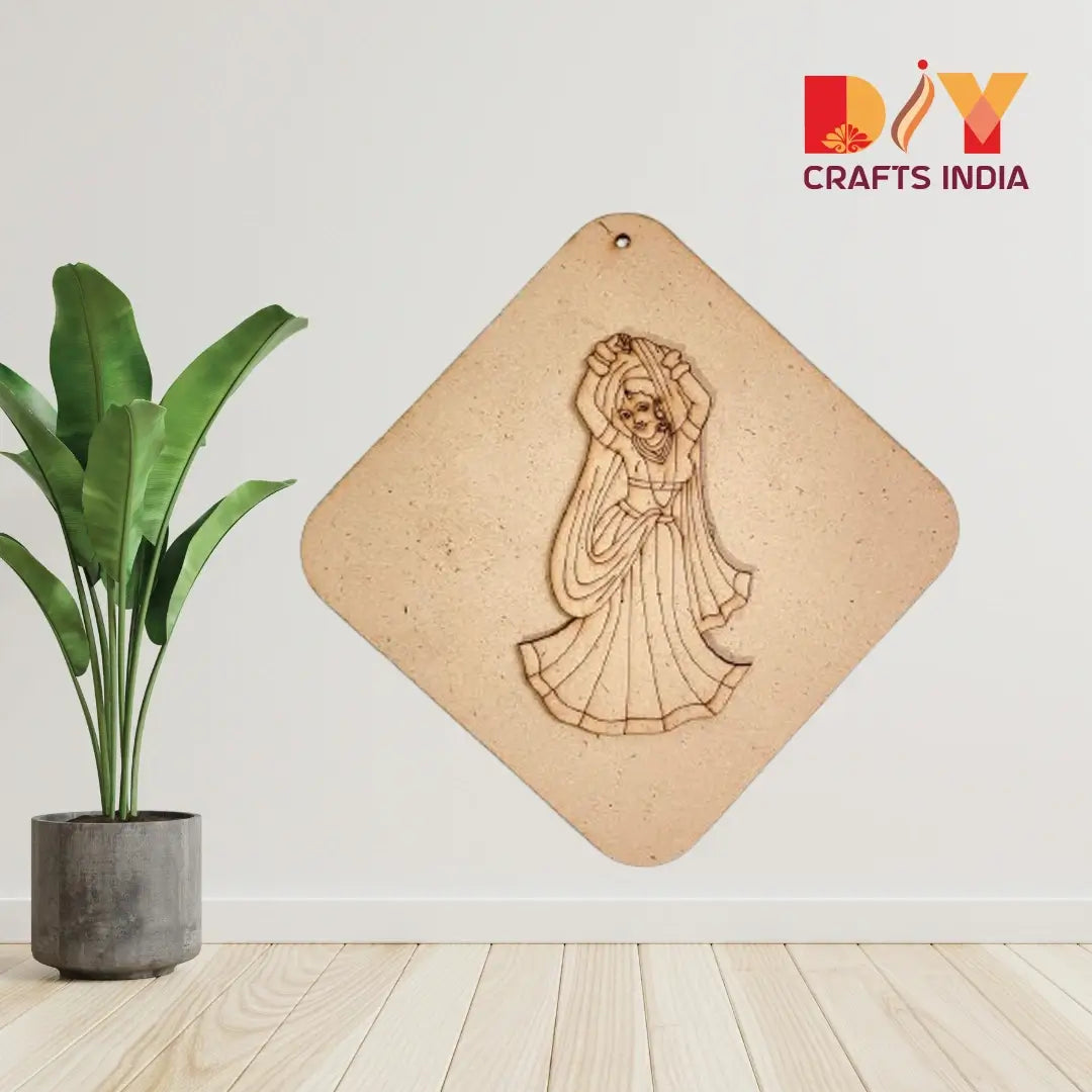 MDF Dancing Woman Cutout – Square Wooden Craft Base