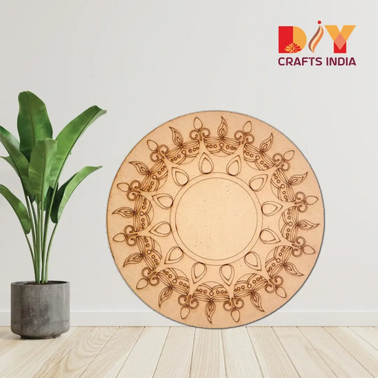 MDF Diya Mandala Lippan Art Cutout – Round Wooden Craft Base