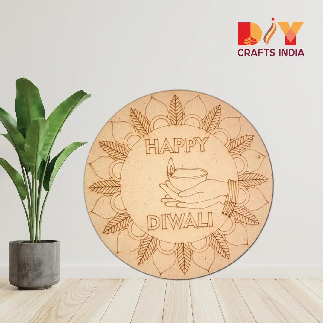MDF Happy Diwali Lippan Art Cutout – Round Wooden Craft Base