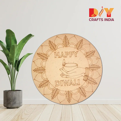 MDF Happy Diwali Lippan Art Cutout – Round Wooden Craft Base