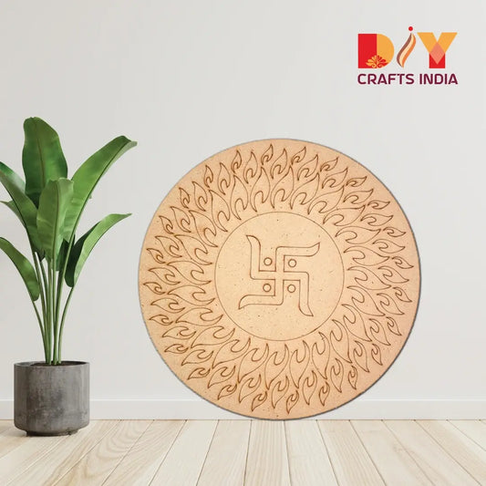 MDF Swastik Lippan Art Cutout – Round Wooden Craft Base