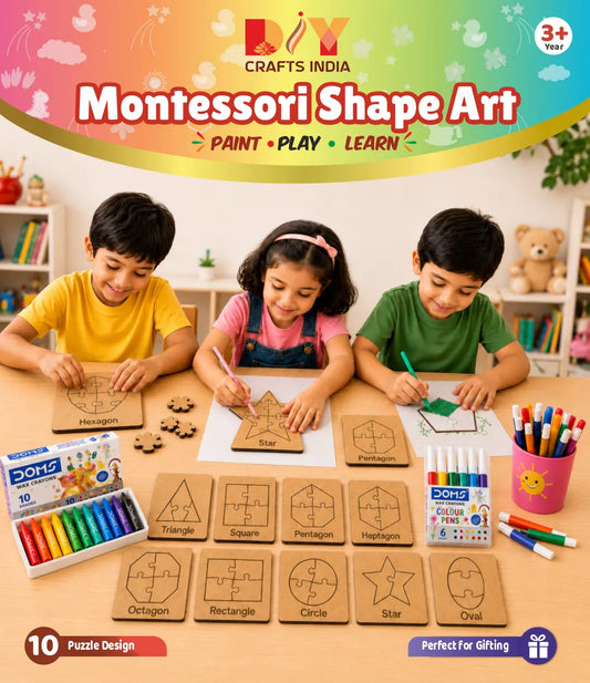 Montessori Geometric Shape Puzzle Kit for Kids – Trace, Build & Learn with 10 Shapes