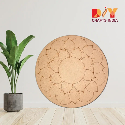 Pre-Marked Mandala MDF Cutout – Lotus Petal Round Base for DIY Art & Festive Décor