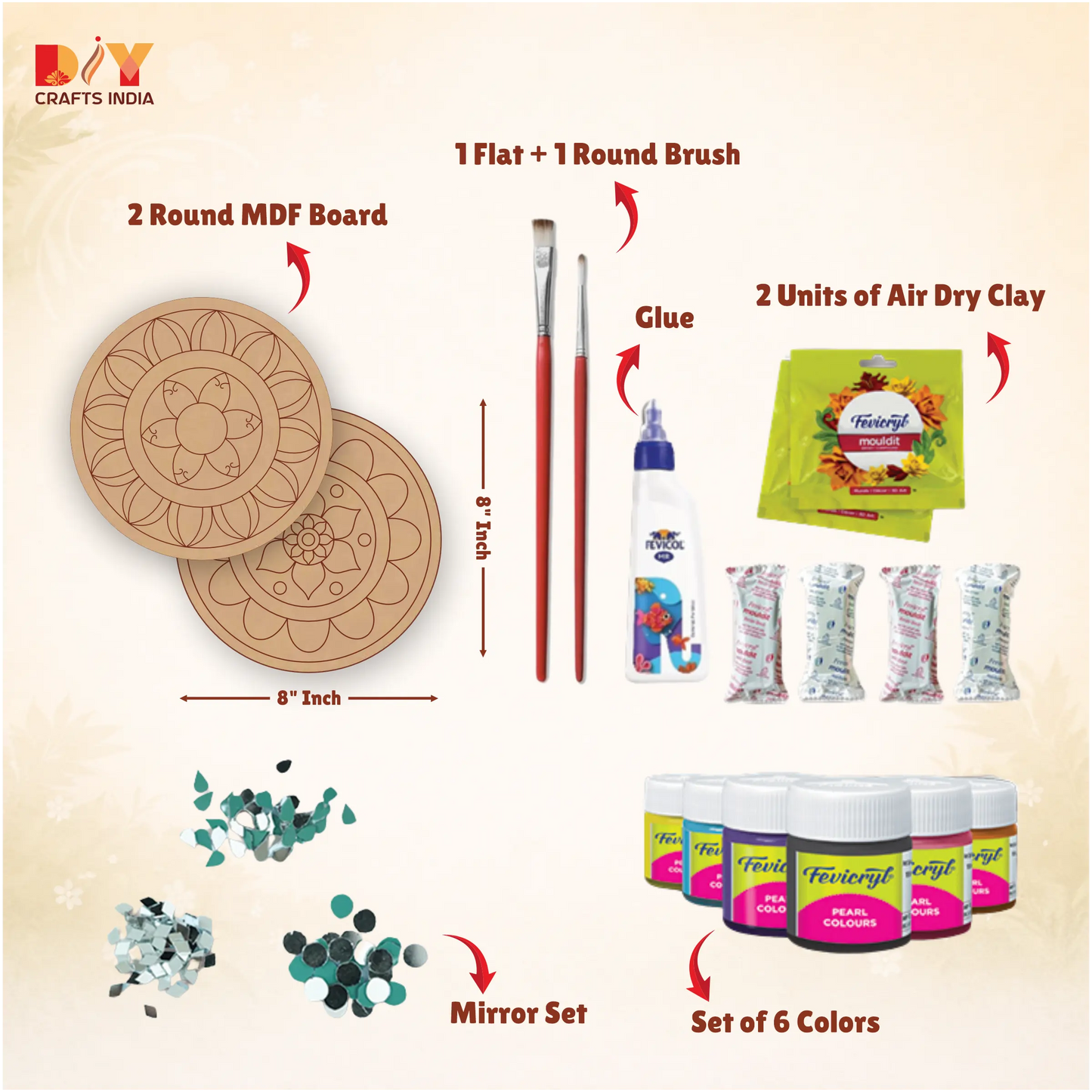 Rangoli Radiance Lippan Art Kit (Pre-Marked 8″ Round)