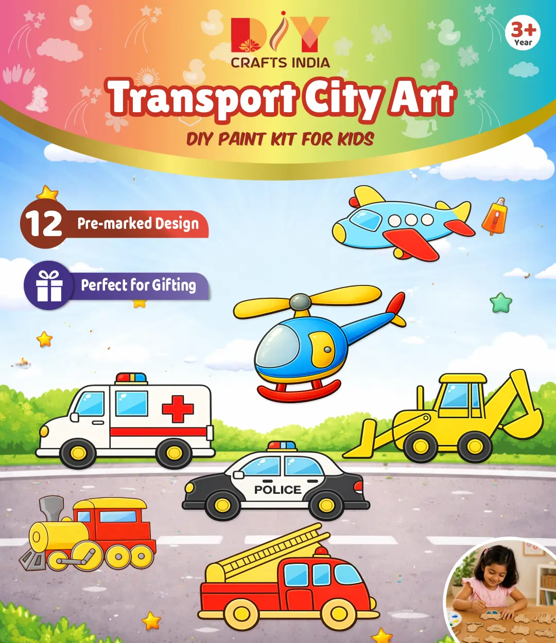 Transport City Art and Paint DIY Kit for Kids